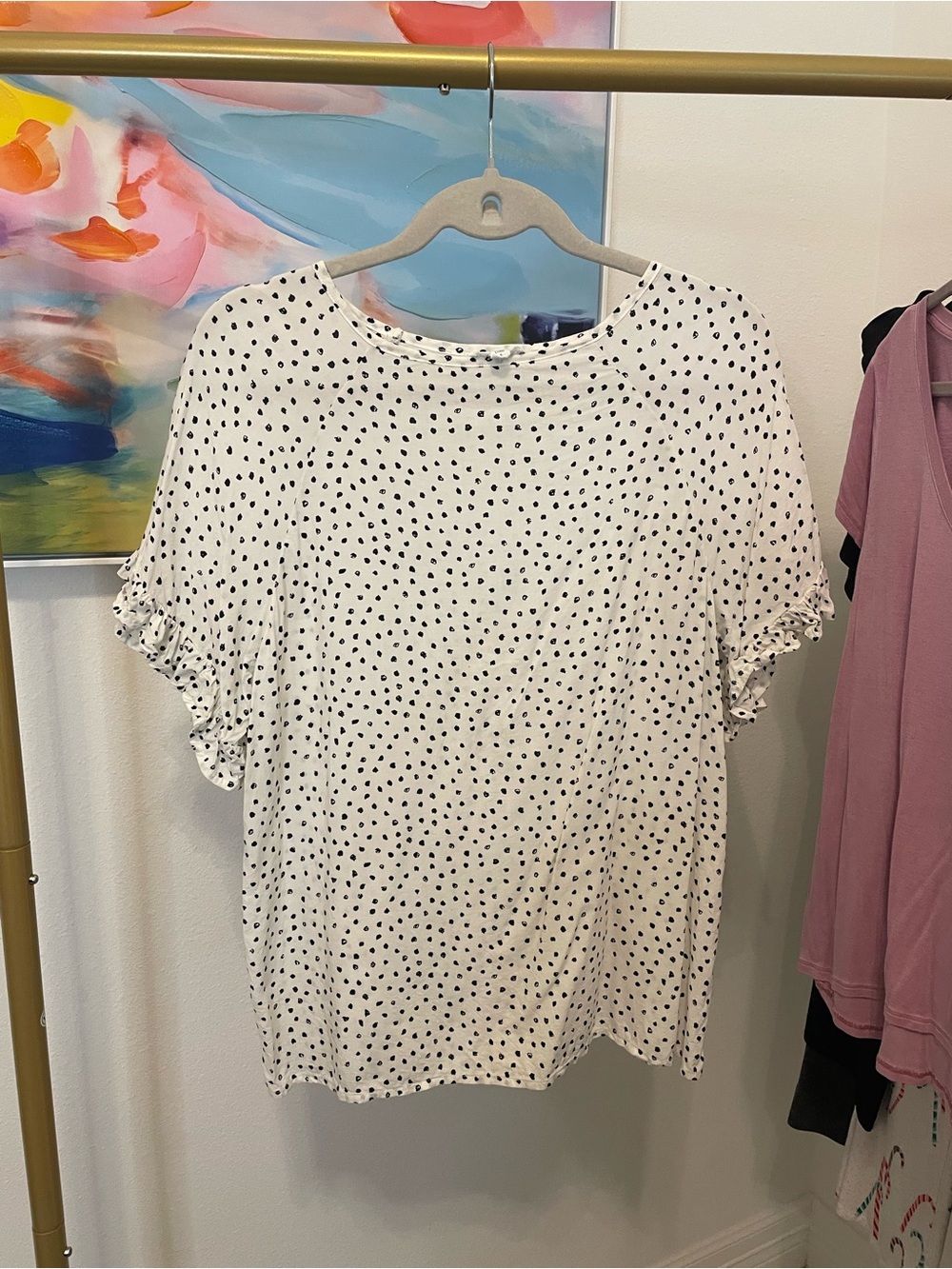 mittoshop White Polka Dot Short Sleeve Top Small